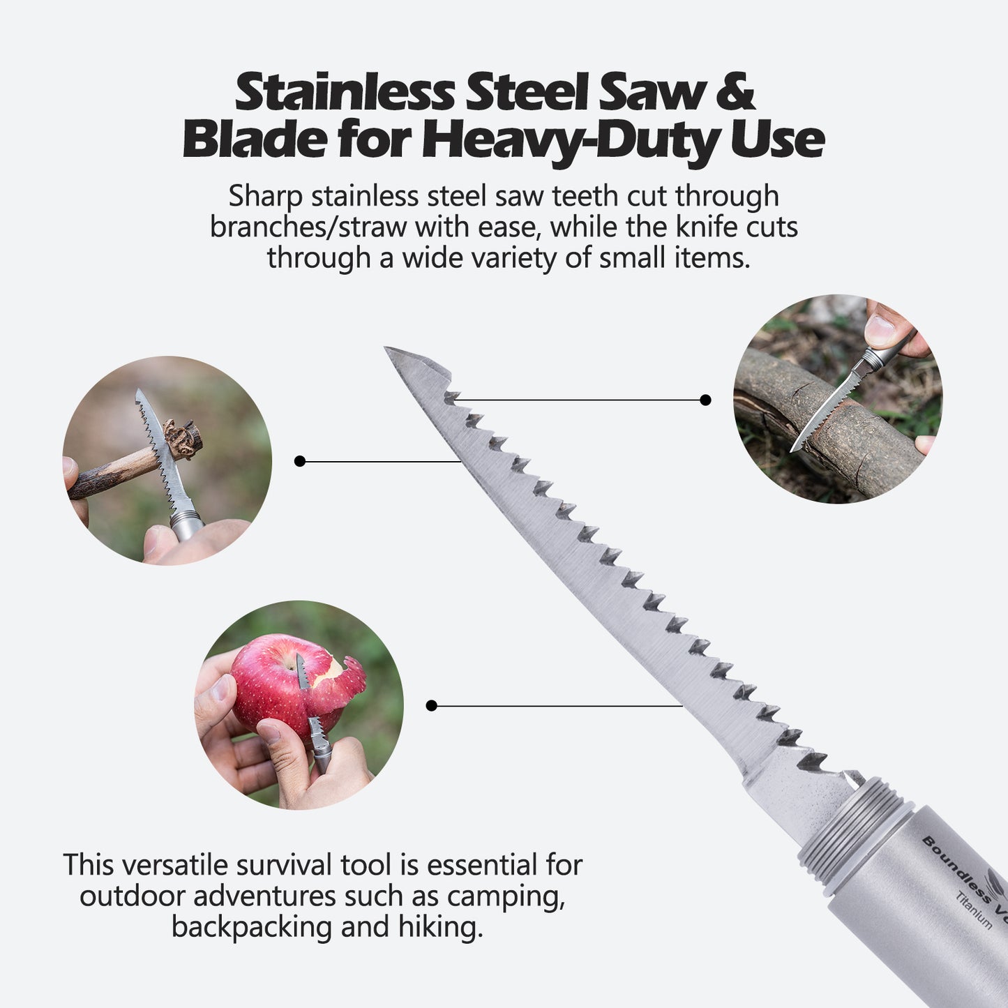 Boundless Voyage Titanium Survival Whistle Portable Camping Saw Knife Awl 4-in-1 EDC Outdoor Gear Multi-Purpose Tool for Hiking, Hunting, Pets Training Ti9024O