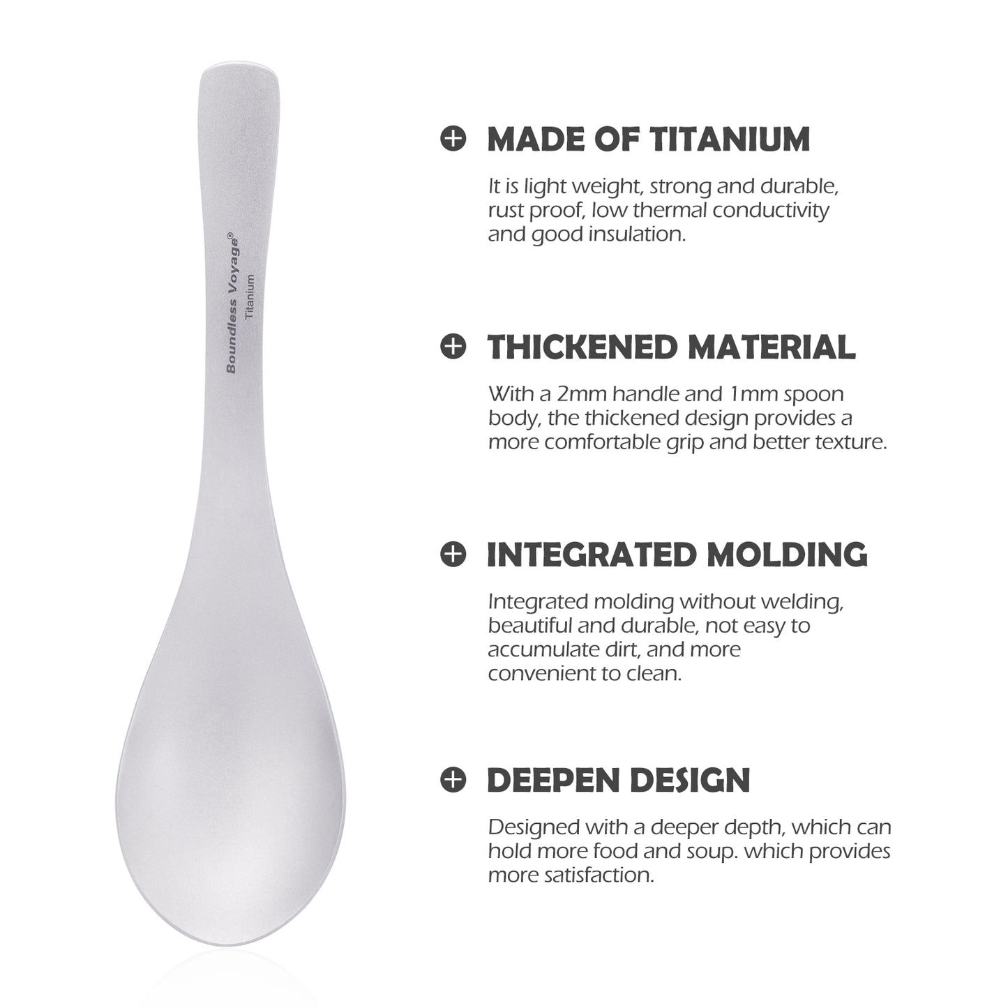 Boundless Voyage Titanium Soup Spoon 155mm One-Piece Ultralight Camping Cutlery for Outdoor Home Ti1067T