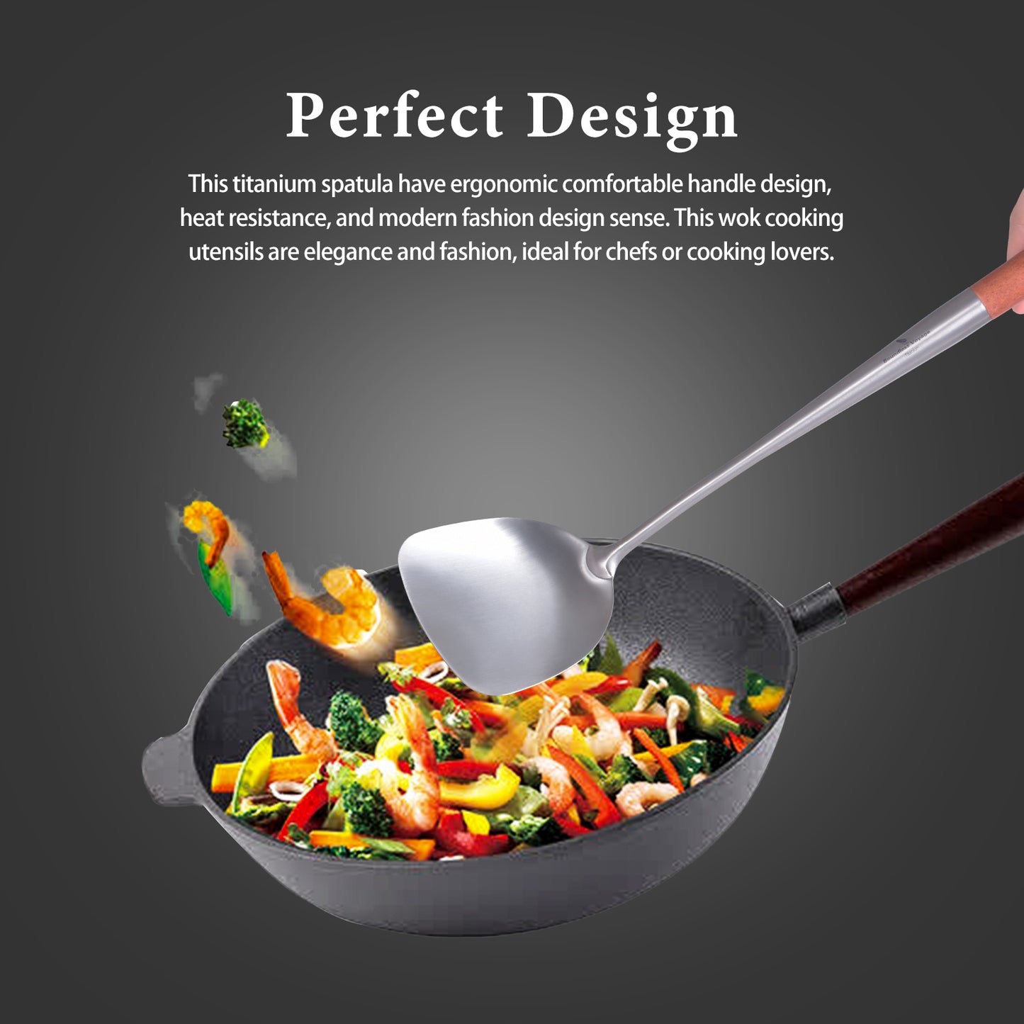 Boundless Voyage Pure Titanium Wok Spatula, Lightweight Cooking Turner with Wooden Handle, Durable Kitchen Utensil for Home & Outdoor Cooking Ti5003P