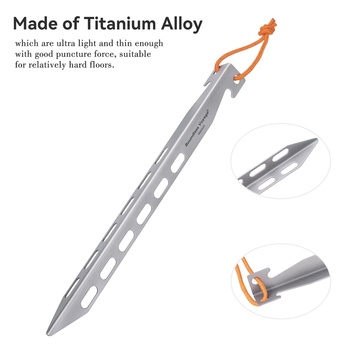 Boundless Voyage 22cm V-Shape Titanium Tent Stakes with 12-Hole Design, Ultralight Heavy Duty Ground Pegs for Camping Hiking Awning, 8Pcs Ti4011P
