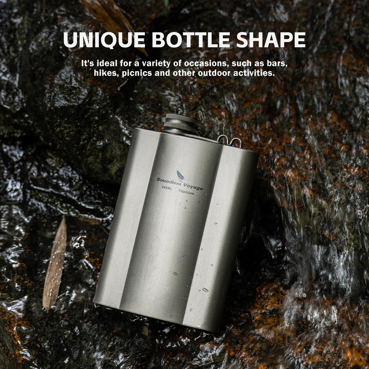 Boundless Voyage Titanium Hip Flask 180ml / 240ml Rust-Free Ultralight Small Liquor Flask Bottle for Whiskey Vodka Wine Outdoor Portable Travel Outdoor Ti3071D / Ti3072D/ Ti3073D