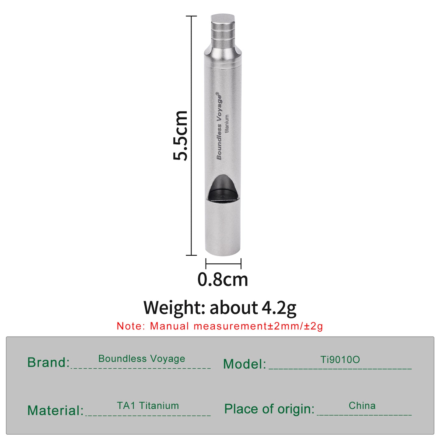 Boundless Voyage Titanium Emergency Survival Whistle, 120dB Super Loud Safety Signal Whistle with Lanyar, Portable EDC Gear for Camping Hiking Sports Coach Training Ti9010O