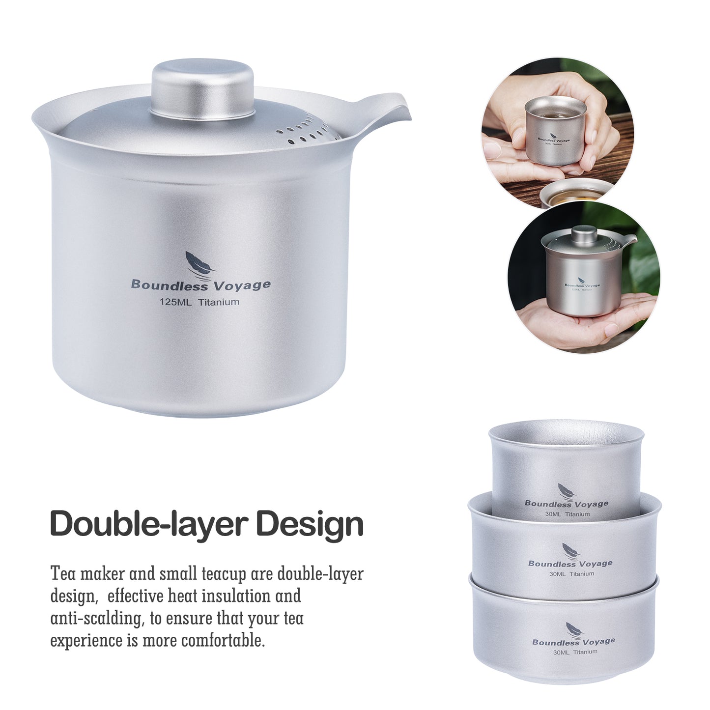 Boundless Voyage Titanium Double-Layer Tea Maker, Ultralight Portable Camping Teapot for Outdoor Tea Brewing  Ti3145D