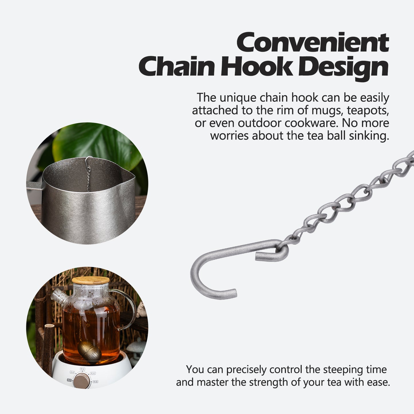 Boundless Voyage Ultralight Titanium Tea Ball Infuser with Extended Chain, Fine Mesh Strainer for Loose Tea & Spices, Reusable Filter for Mugs Teapots Home Kitchen Teaware Ti3207A