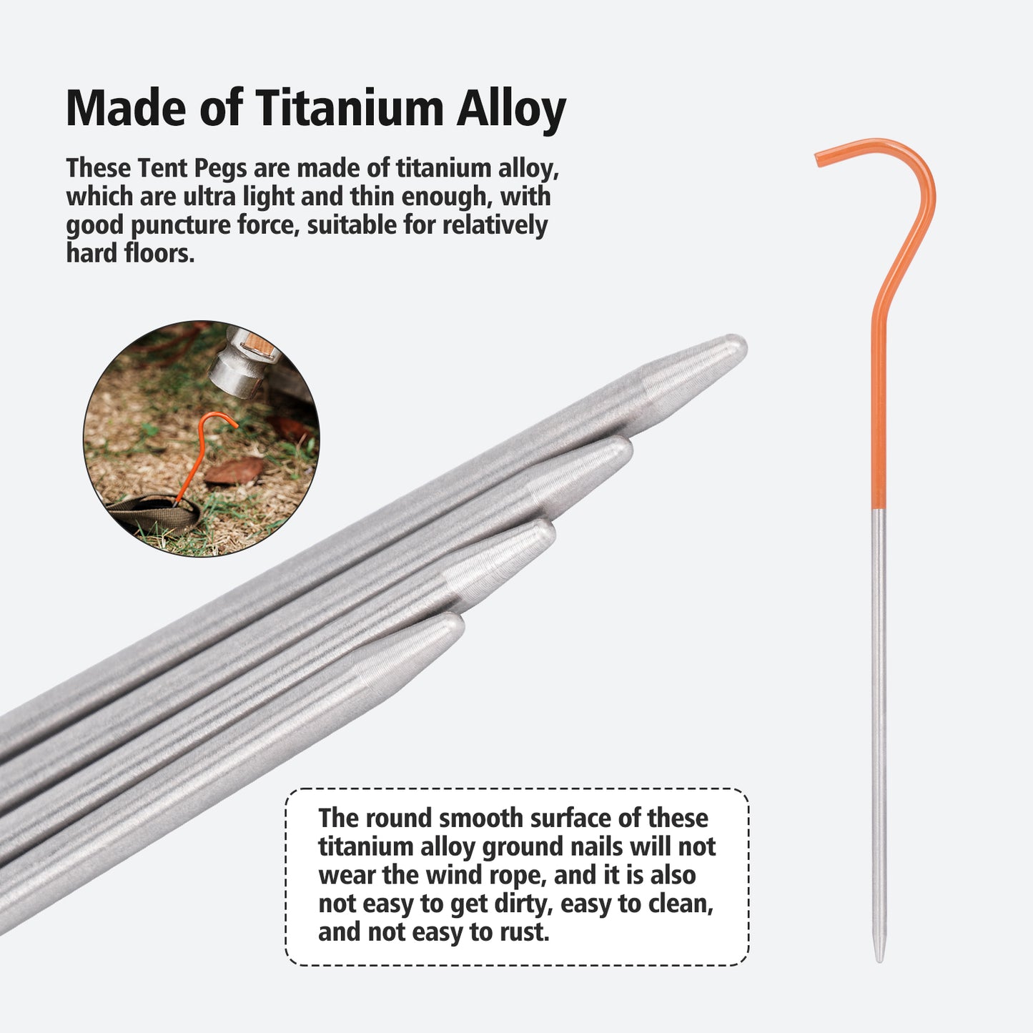 Boundless Voyage 15CM Titanium Alloy Tent Stakes | Ultralight Heavy Duty Ground Pegs, Outdoor Camping Accessories, Available in 8Pcs / 12Pcs Sets Ti4001P