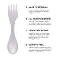 Boundless Voyage Titanium Spork 3-in-1 Fork, Spoon, Knife Cutlery Combo Ultra Lightweight Camping Utensil Ti1064T