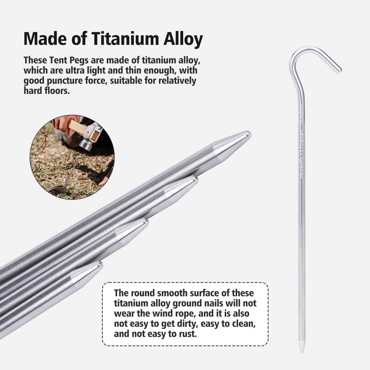 Boundless Voyage 20cm Titanium Alloy Tent Stakes | Ultralight Heavy Duty Ground Pegs, Portable Outdoor Camping Accessories, 6Pcs Pack  Ti4004P