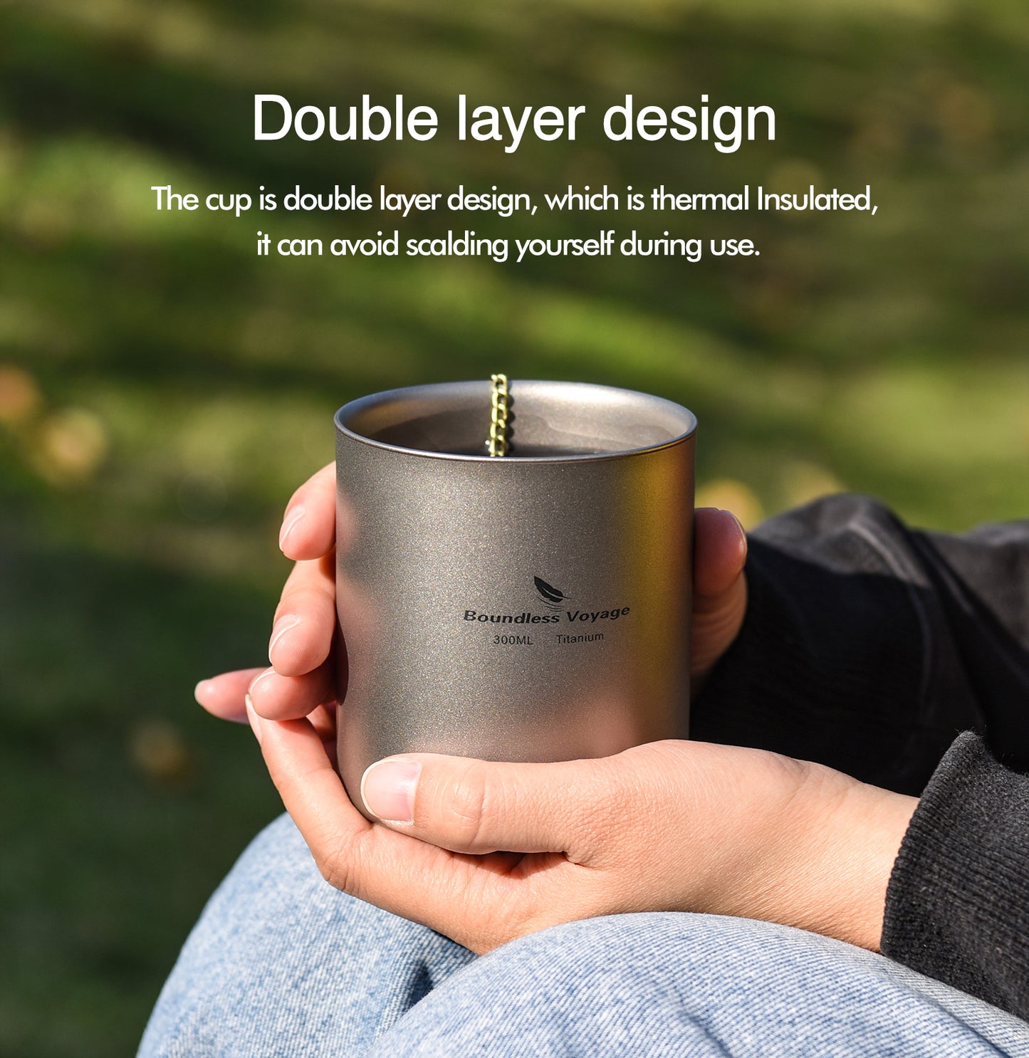 Boundless Voyage Pure Titanium Double-Walled Cup | 120ml/180ml/300ml/450ml Ultralight Anti-Scald Insulated Coffee Mug, Non-Toxic Travel Cup for Camping, Hiking, Home & Office Ti3027D-Ti3032D
