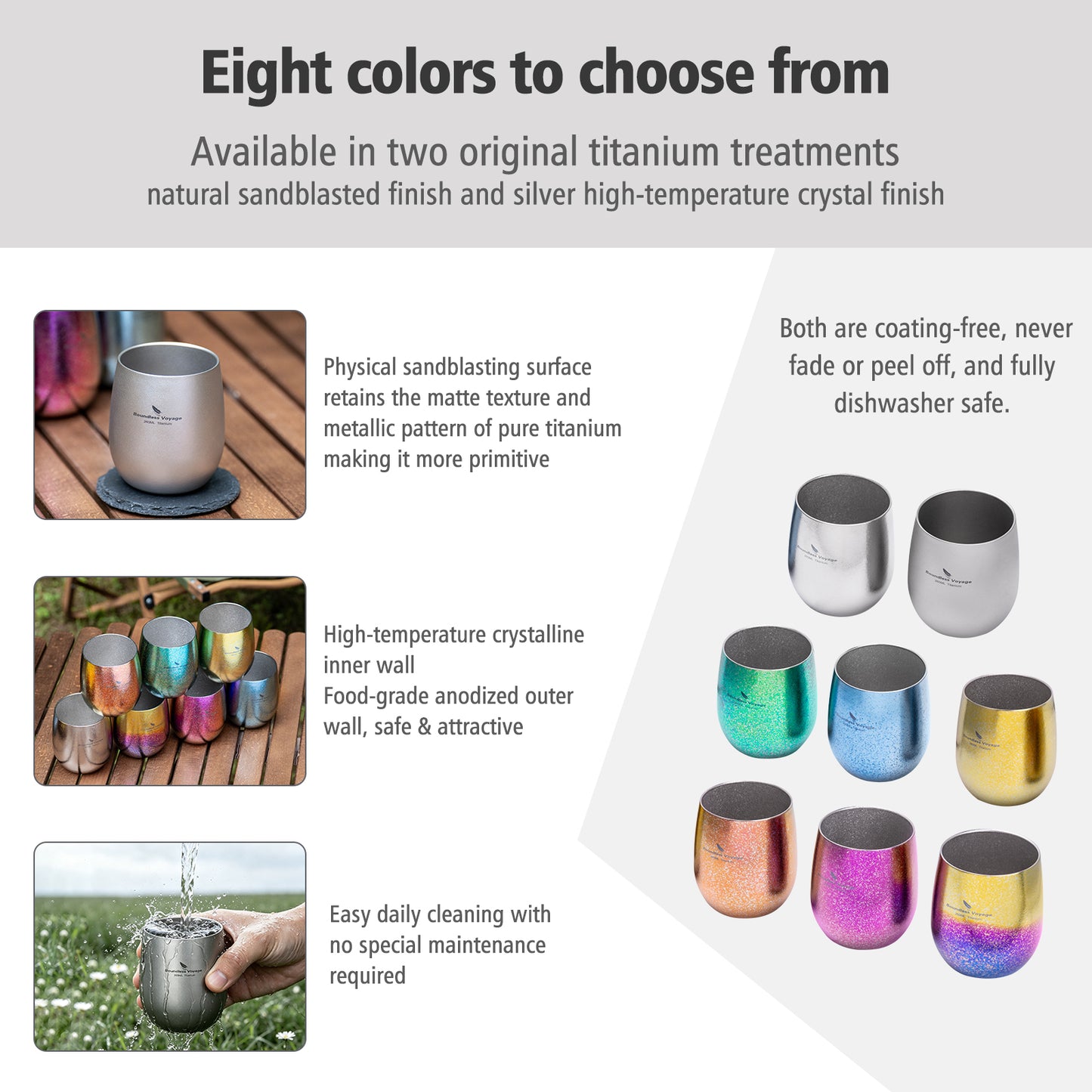 Boundless Voyage 260ML Titanium Double-Walled Egg Shaped Cup, Ice Crystal High-Temp Crystalline Texture Insulated Tea Coffee Mug, Ultralight Portable Drinkware for Camping, Travel & Daily Home Use Ti3084D