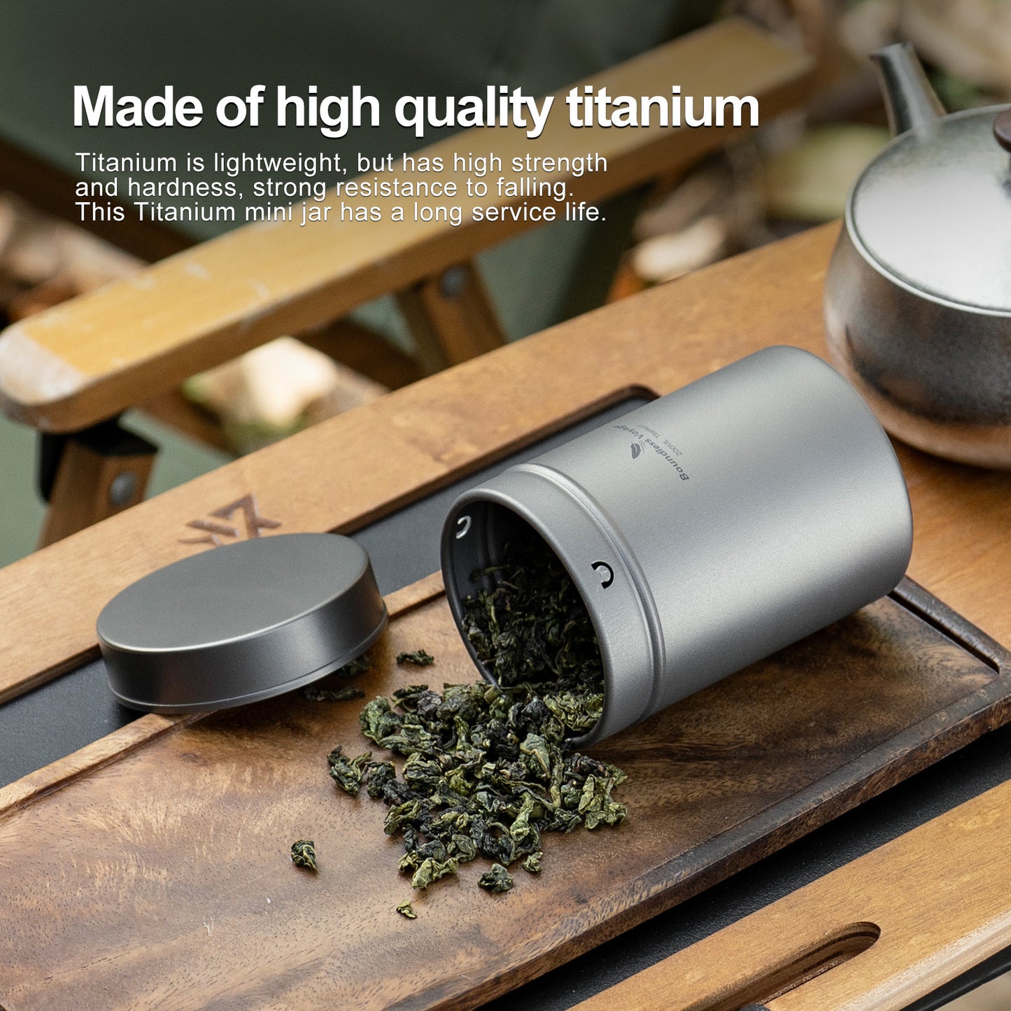 Boundless Voyage Titanium Tea Caddy Tea Canister Ultralight Portable & Small Round Kitchen Food Storage Container for Loose Tea, Coffee, Spices, Beans, Sugar Ti3212D