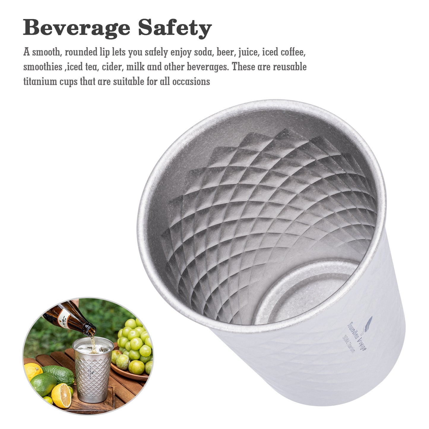 Boundless Voyage Stackable Pure Titanium Cup | Premium Reusable Drinkware for Beer & Juice, Perfect for Home, Party & Outdoor Camping Ti3047D/Ti3048D