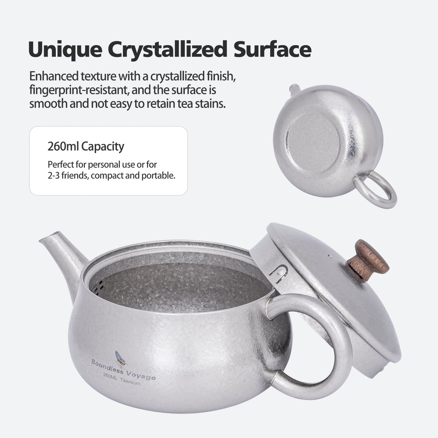 Boundless Voyage 260ml Titanium Teapot with Filter Travel Tea Kettle Durable Chinese Kung Fu Tea Set Ti3106D