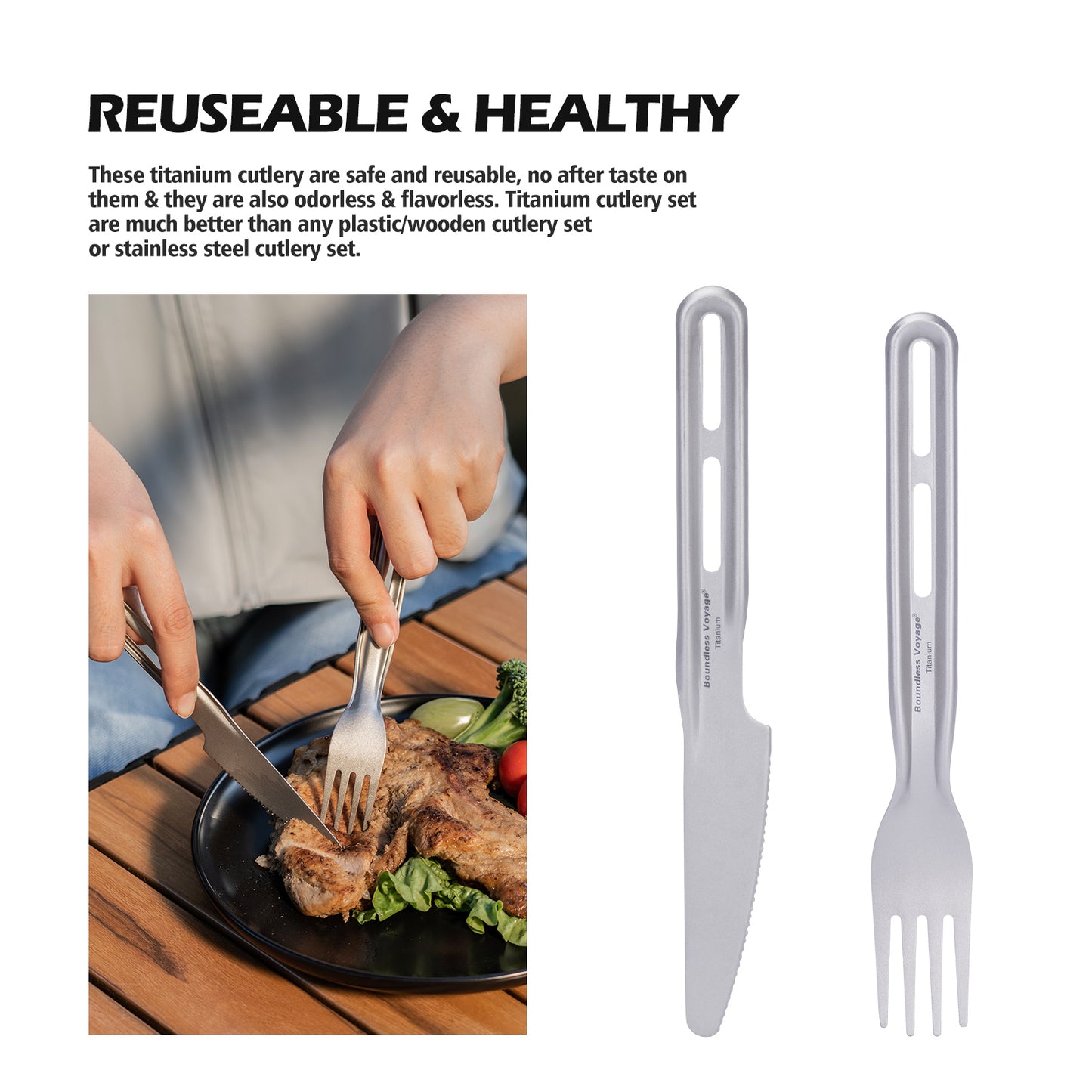 Boundless Voyage Ultralight Titanium Cutlery Set , Knife Spoon Fork Chopsticks Portable Tableware for Camping Travel  Ti1124T/Ti1125T