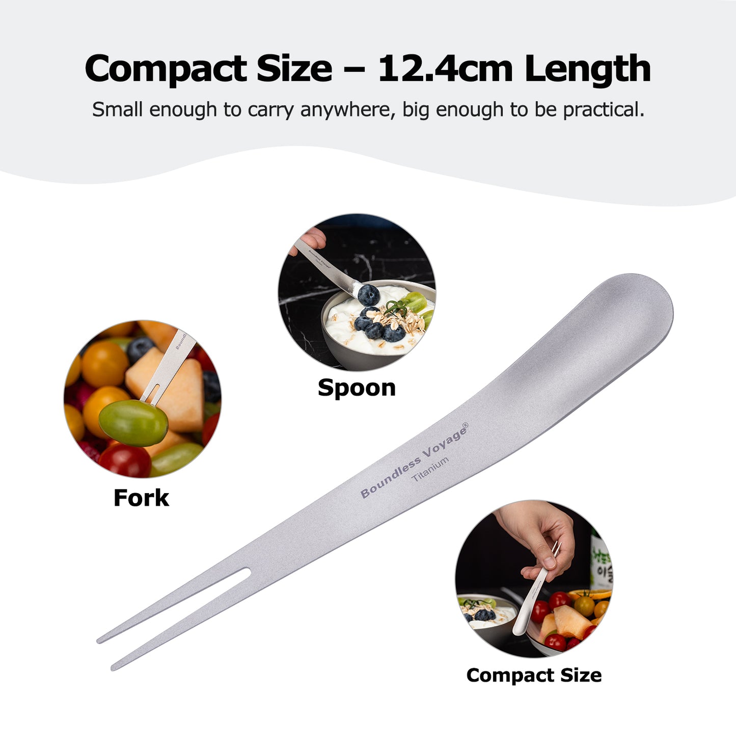 Boundless Voyage Titanium Dual-Use Fork Spoon Set, 5 Pieces Ultralight 5.6g Per Spoon-Fork, Portable Camping Cutlery Kit with Drawstring Bag for Fruit, Coffee, Ice Cream & Outdoor Travel Ti1126T