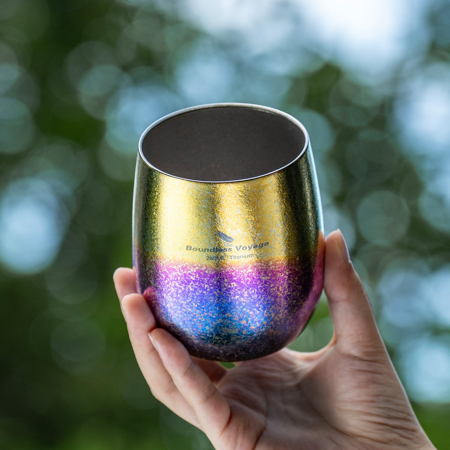 Boundless Voyage 260ML Titanium Double-Walled Egg Shaped Cup, Ice Crystal High-Temp Crystalline Texture Insulated Tea Coffee Mug, Ultralight Portable Drinkware for Camping, Travel & Daily Home Use Ti3084D