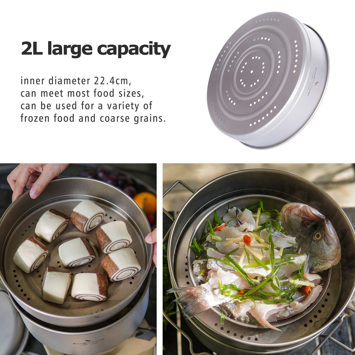 Boundless Voyage Titanium Food Steamer Pan & Stock Soup Pot, Portable Hanging Hot Pot Kitchenware for Outdoor Camping Picnic Travel Household Cooking Ti2112C- Ti2114C