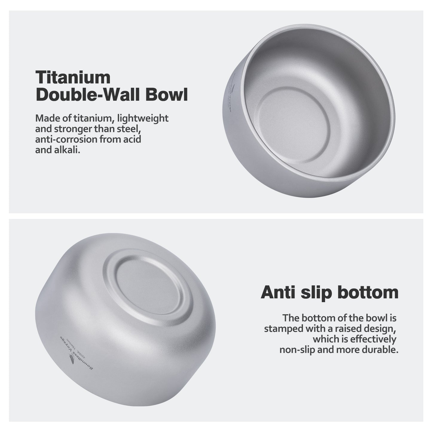 Boundless Voyage Sandblasted Double Walled Pure Titanium Bowl 200ml / 420ml | Ultralight Portable Metal Tableware for Oatmeal, Rice, Soup, Outdoor Camping & Daily Home Use Ti1083T/Ti1084T