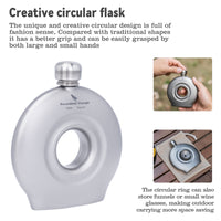 Boundless Voyage 180ml Titanium Hip Flask with Funnel Set Round Wine Bottle Special-shaped Small Pocket Flask Liquor Ti3067D