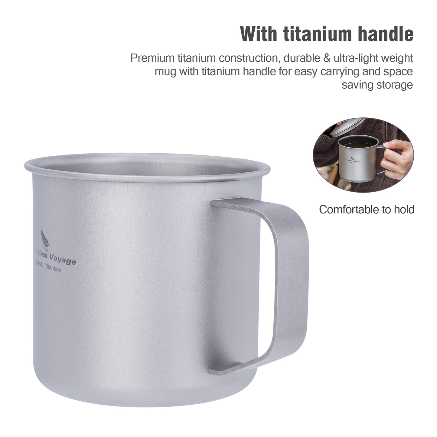 Boundless Voyage 360ml Pure Titanium Camping Mug with Lid | Ultralight Portable Drinking Cup for Hiking, Backpacking, Picnic & Outdoor Cooking Ti3023D