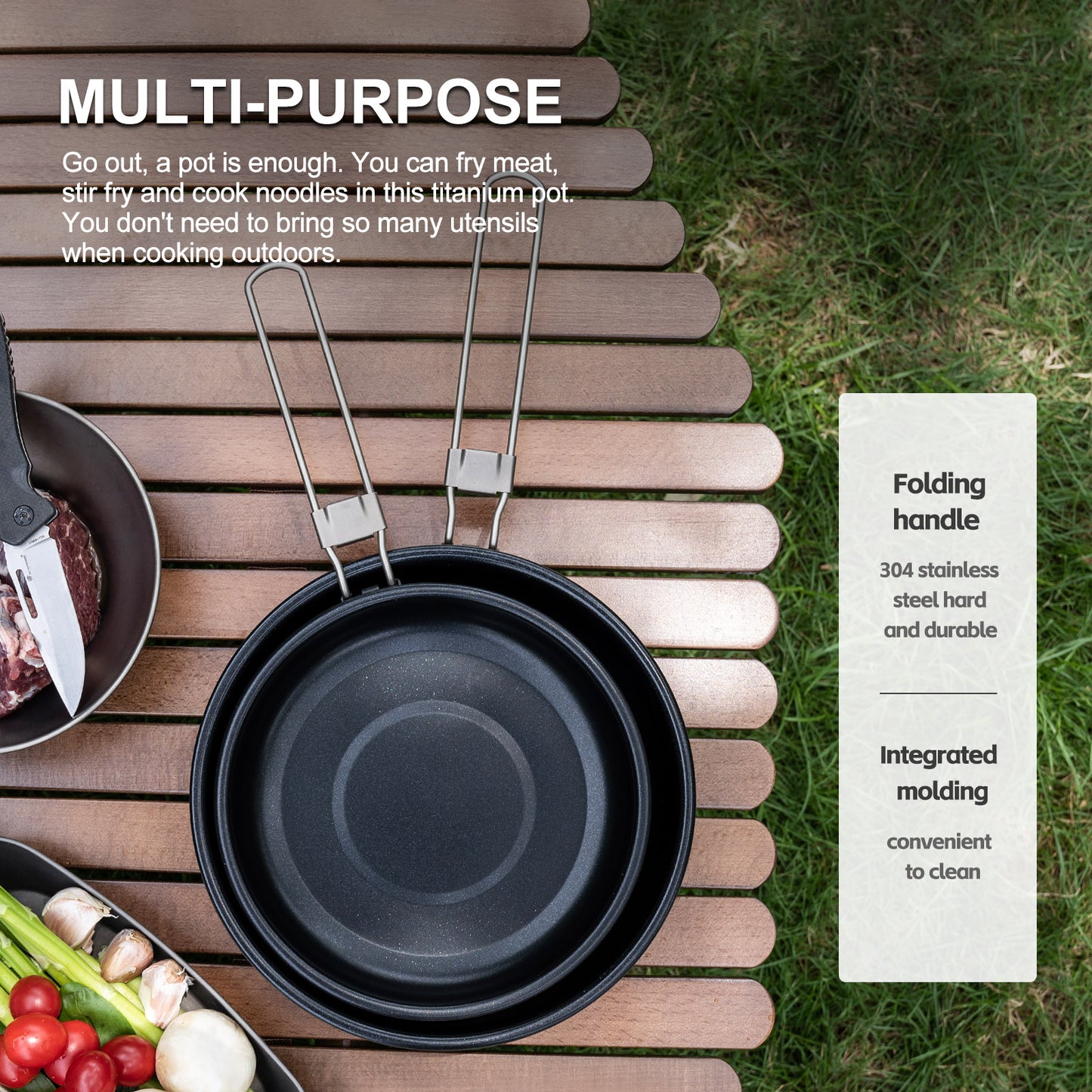 Boundless Voyage Pure Titanium Non-Stick Frying Pan with Foldable Handle, Ultralight Camping Skillet , Portable Outdoor Cookware for Backpacking, Picnic Ti2069C/Ti2070C