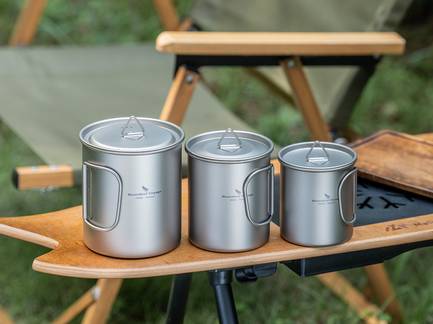 Boundless Voyage Titanium Camping Cup with Lid 300ml 450ml 750ml Stackable Lightweight Mug Pot for Backpacking, Hiking, Travel Durable Portable Cookware for Ultralight Outdoor Enthusiasts Ti3247D-Ti3250D