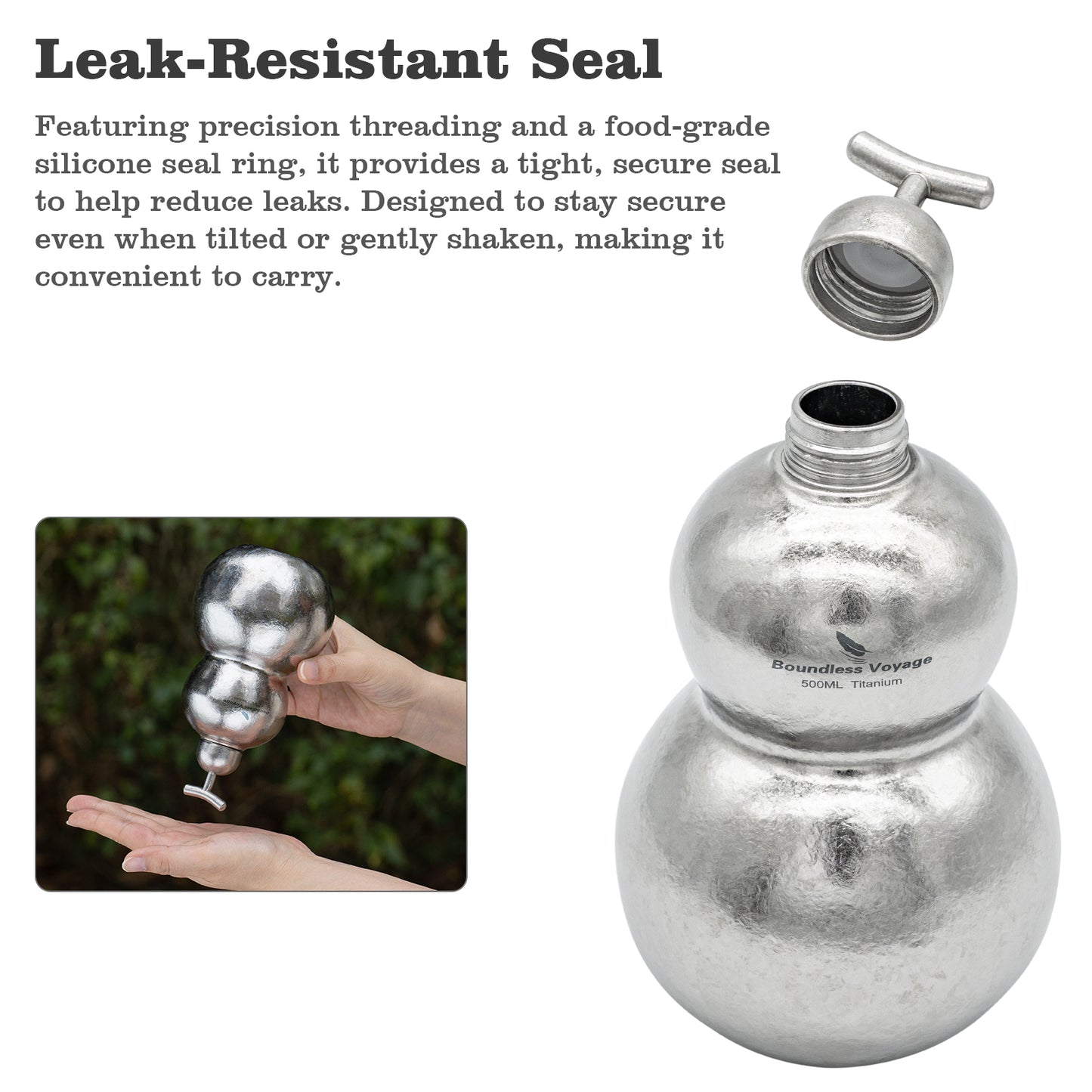 Boundless Voyage Titanium Crystallized Gourd Bottle 500ml Whiskey Alcohol Drink ware for Outdoor Camping Hiking Ti3270D