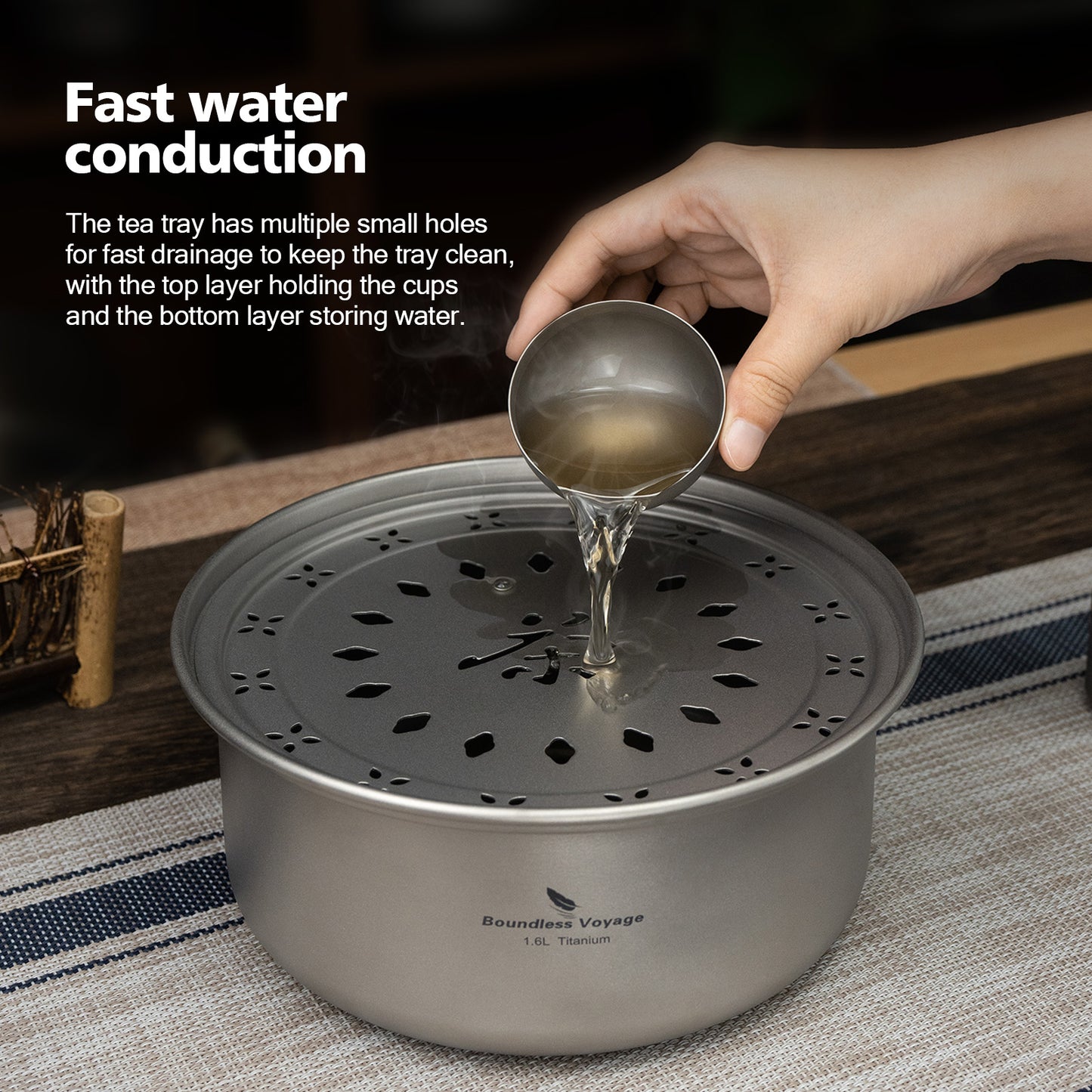 Boundless Voyage Titanium Portable Kung Fu Tea Tray, Portable Tea Saucer Compact Tea Board for Travel Camping Car Trip Ti3213D
