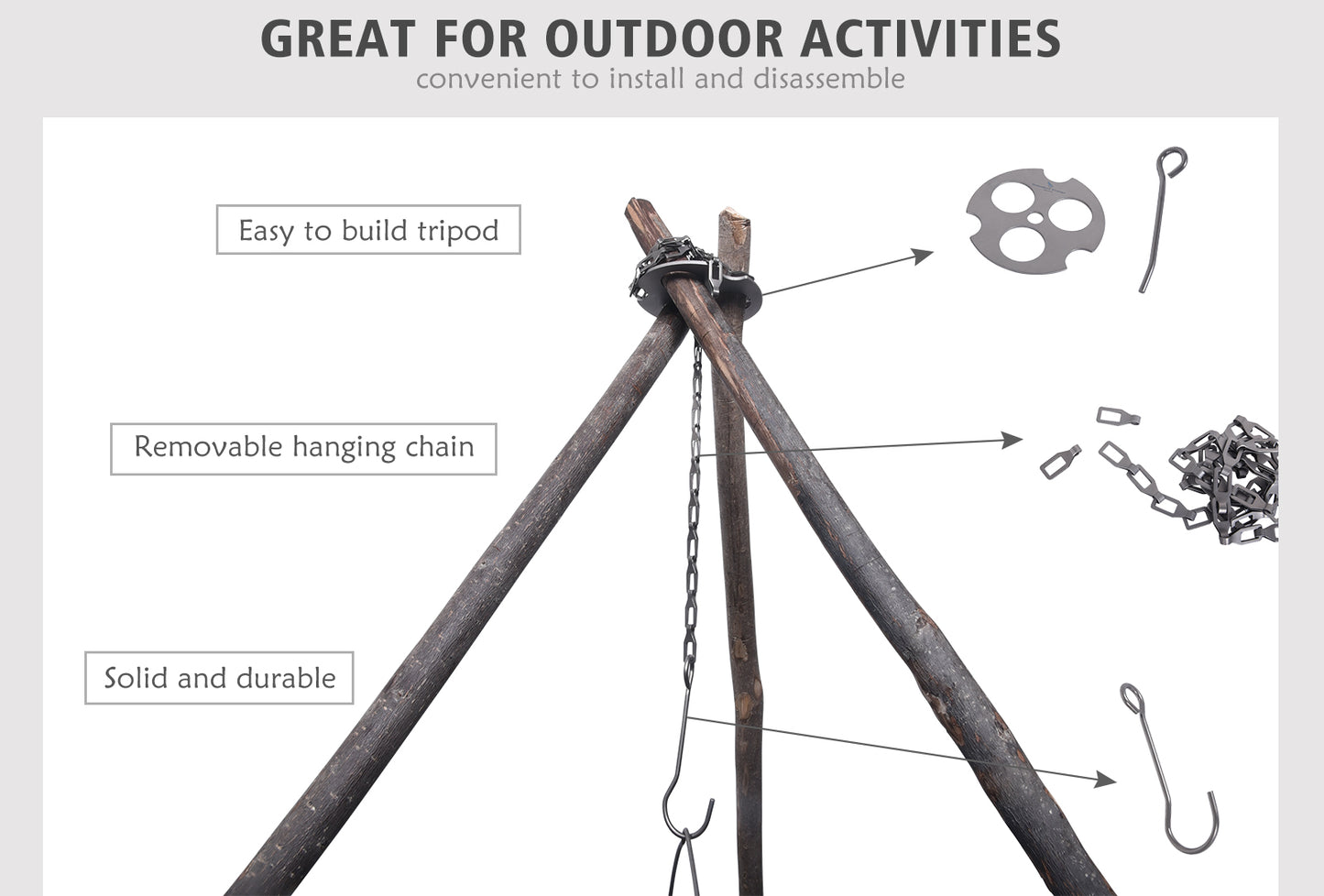 Boundless Voyage Titanium Hanging Chain with Hooks & Fixed-Loop, Multi-Purpose Hanging Accessory for Pot Cup Grill, Bird Feeders, Hanging Basket, Outdoor Camping & Indoor Garden Ti9012O