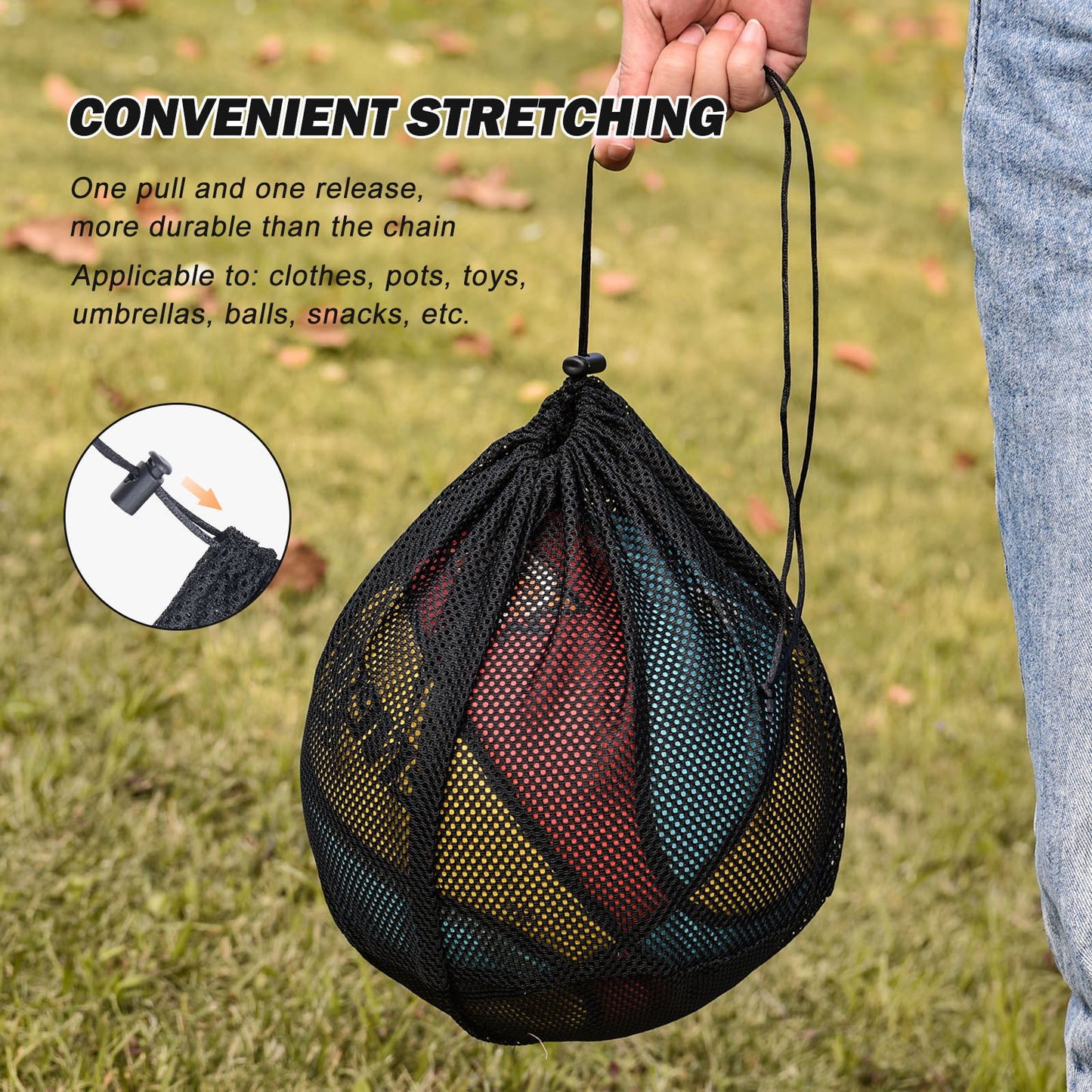 Boundless Voyage 5Pcs Nylon Mesh Storage Stuff Sacks, Drawstring Mesh Organizer Bags for Camping Gear, Clothes, Pot, Balls & Outdoor Supplies, 3 Sizes Optional BVP06/BVP07/BVP08