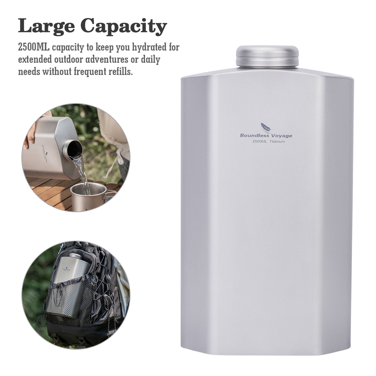 Boundless Voyage Titanium Water Bottle 2500ML Big Capacity Sports Water Bottle Ultralight Leakproof Drinkware for Outdoor Camping Hiking Ti3004D