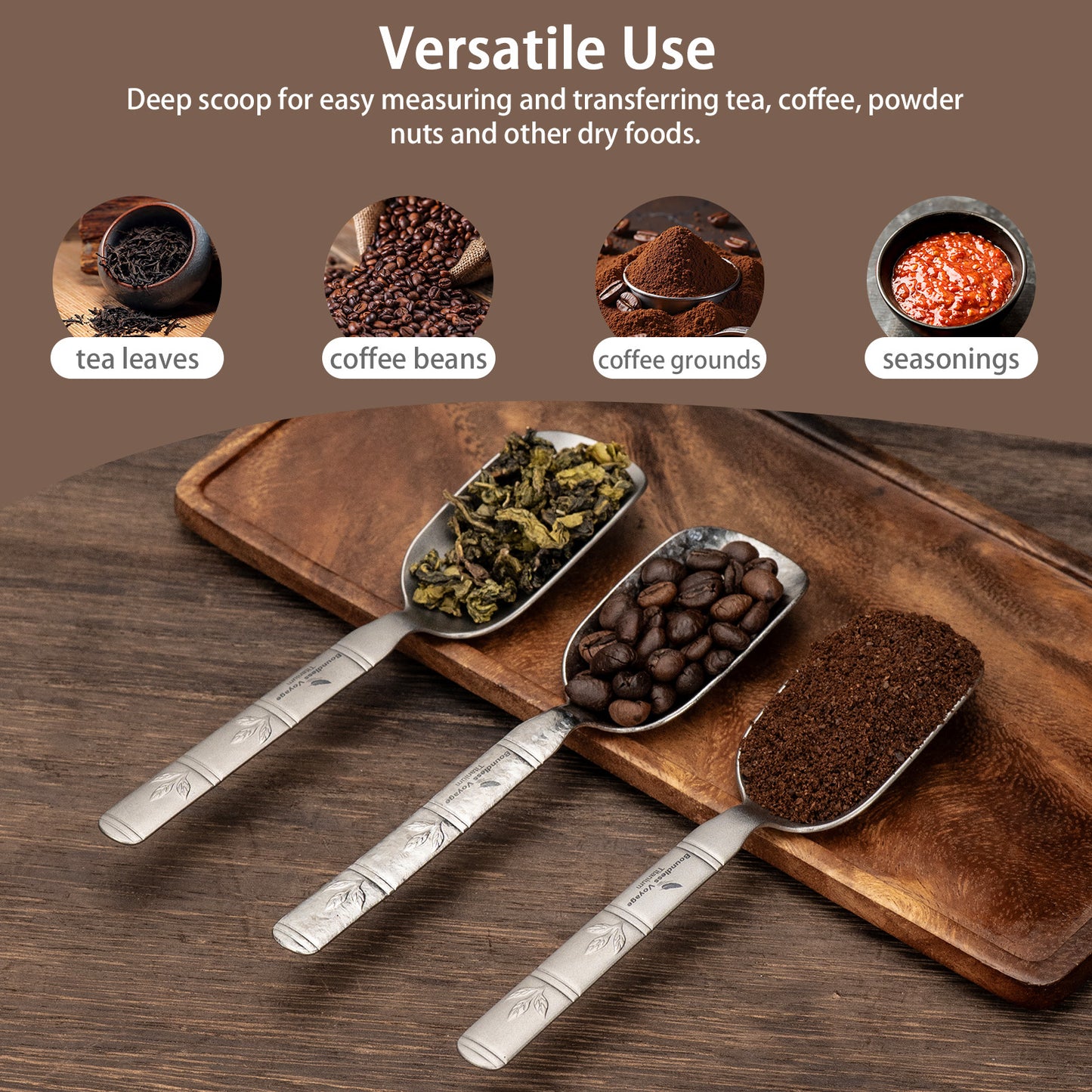 Boundless Voyage Titanium Tea Scoop, Lightweight Coffee Scoop for Camping Travel Home Outdoor Tableware with Carry Bag , Dishwasher Safe Ti1135T