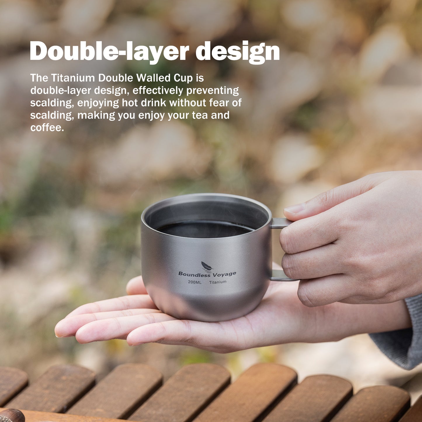 Boundless Voyage 200ml Double Wall Pure Titanium Mug | Ultralight Portable Coffee & Tea Cup for Camping, Travel & Outdoor Picnic Ti3086D