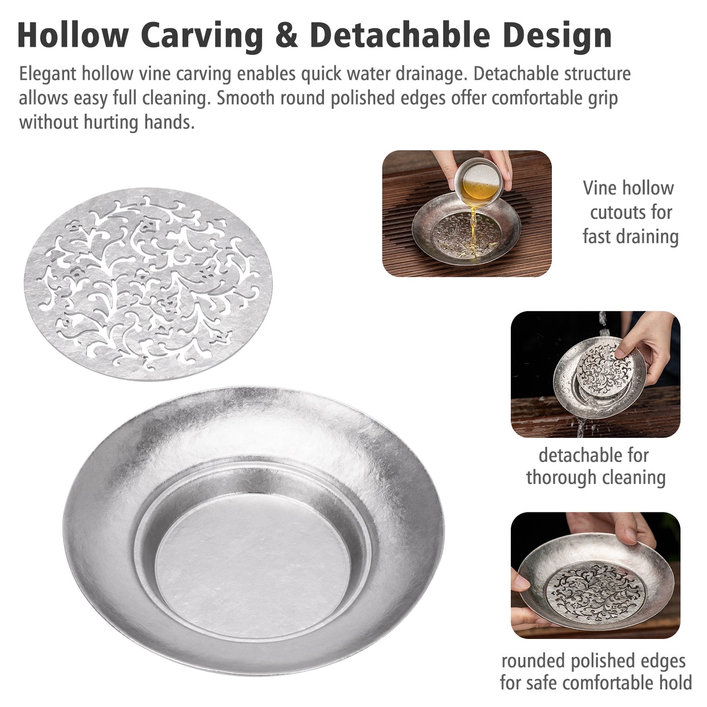Boundless Voyage Titanium Tea Tray, Hollow Out Detachable Heat Insulation Anti-scald, Multipurpose Water Storage Drain Tray for Kung Fu Tea Home Kitchen Office Camping Ti3201D