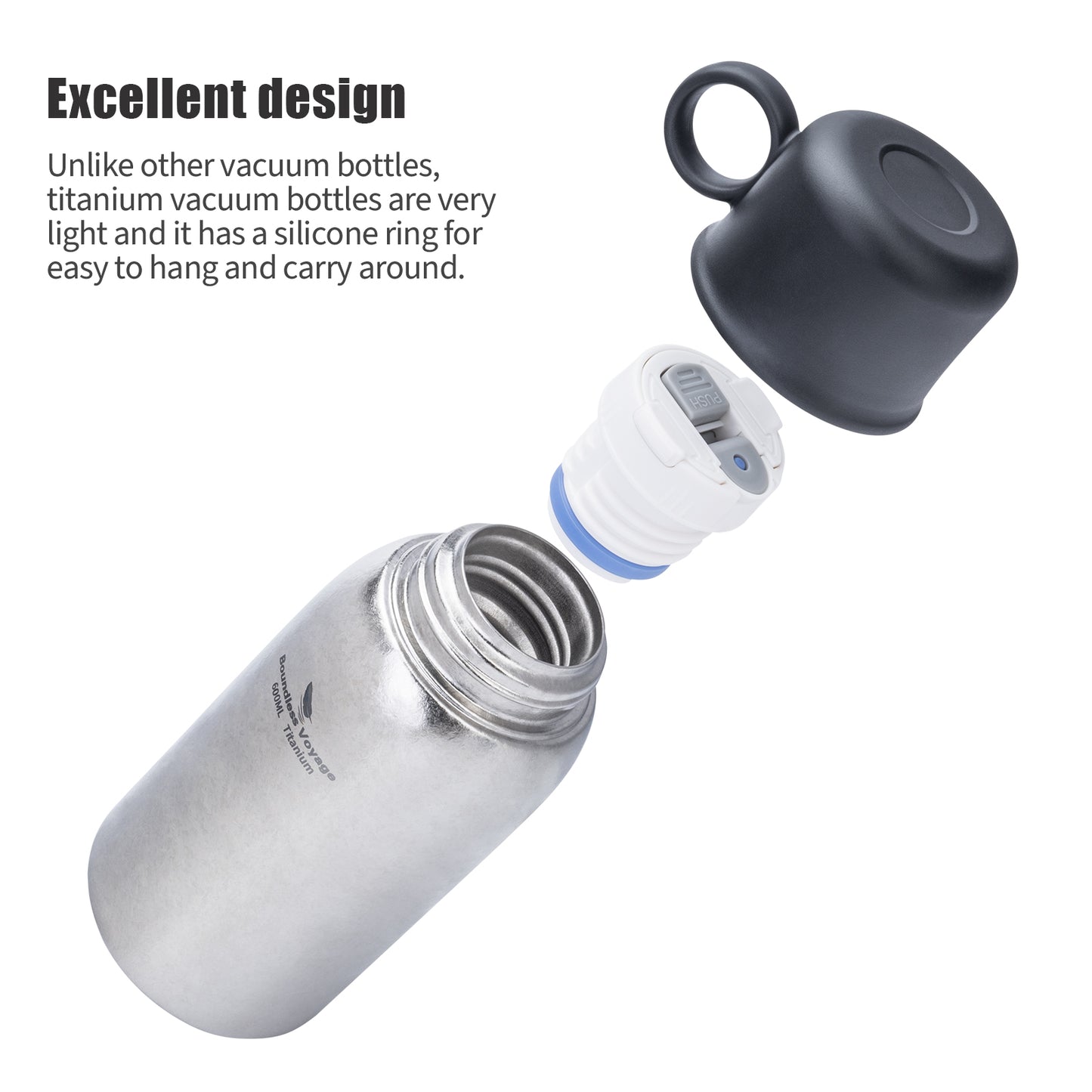 Boundless Voyage 630ml Double-Wall Vacuum Titanium Water Bottle, Leakproof Lightweight Coffee Sport Bottle for Travel, Outdoor & Office Ti3254D