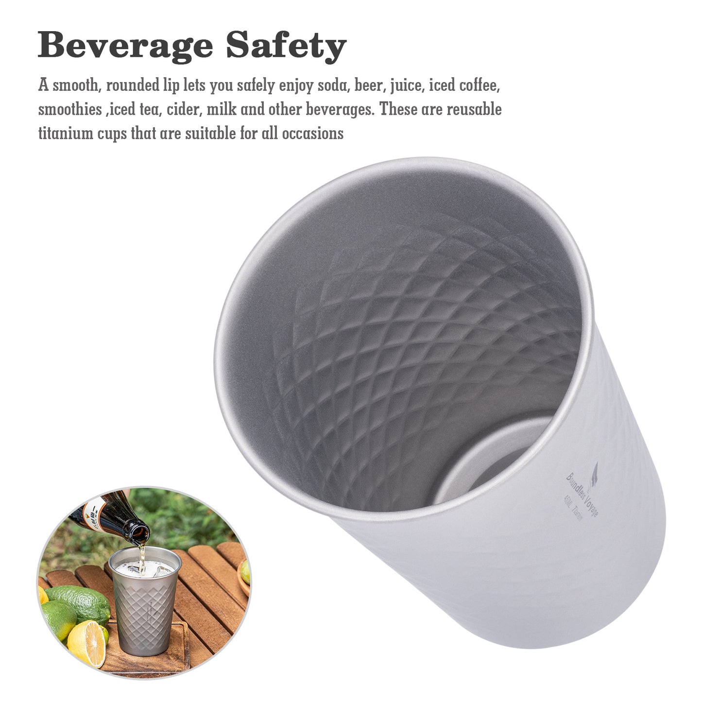 Boundless Voyage Stackable Pure Titanium Cup | Premium Reusable Drinkware for Beer & Juice, Perfect for Home, Party & Outdoor Camping Ti3047D/Ti3048D