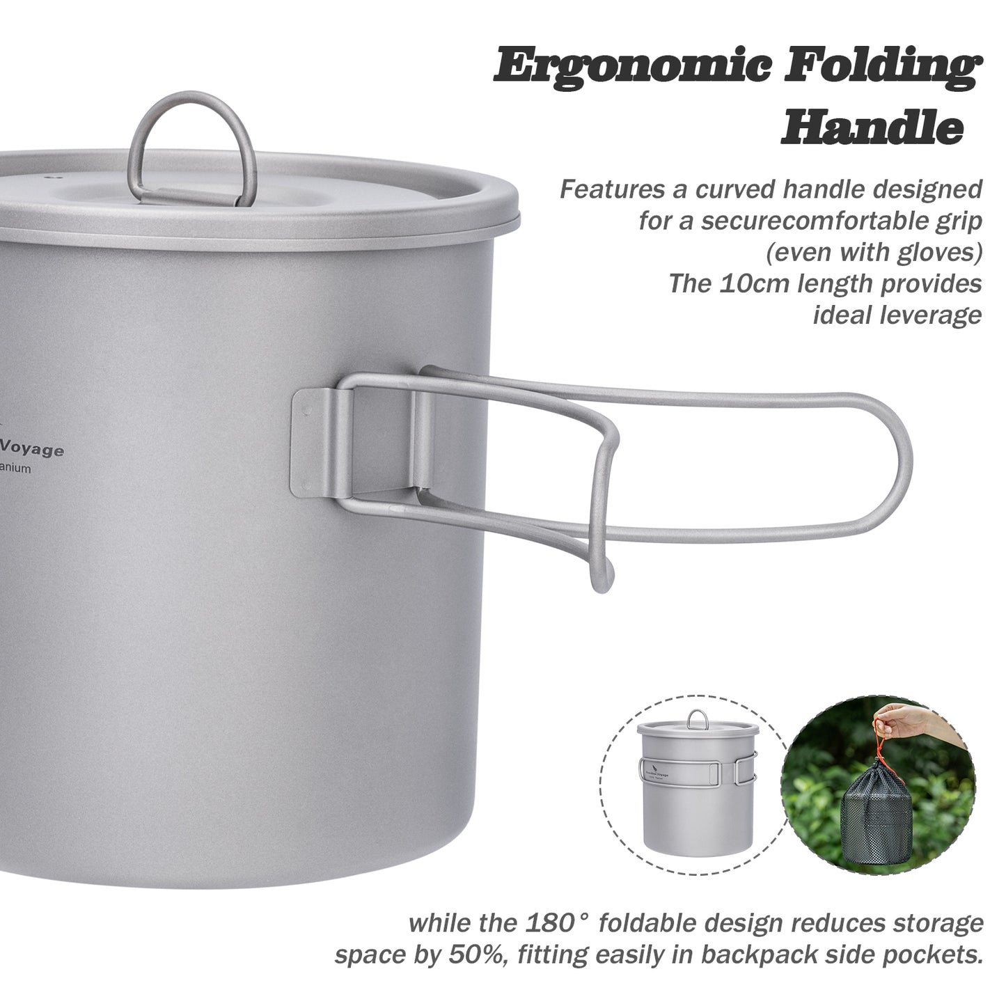 Boundless Voyage 1400ml Pure Titanium Camping Pot | Ultralight Backpacking Cookware with Lid & Foldable Handle for Hiking Camping