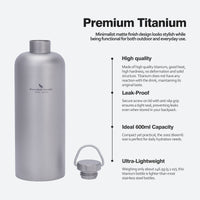 Boundless Voyage Titanium Water Bottle 600ml Ultralight Leak-Proof Lid, Durable & Corrosion Resistant, for Hiking, Camping, Travel & Everyday Use Ti3009D