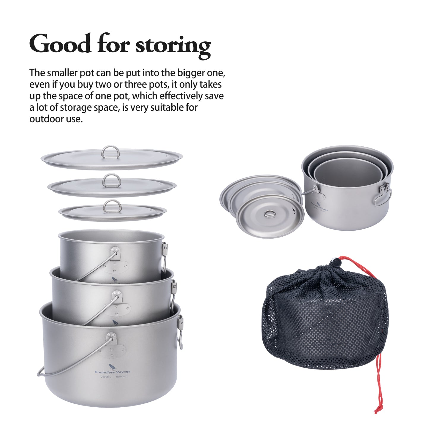 Boundless Voyage Titanium Hanging Pot for Outdoor Camping Backpacking Hiking Ultralight Portable Cooking Pot Camp Kitchen Cookware 1300ML/1950ML/2900ML Ti2043C-Ti2045C