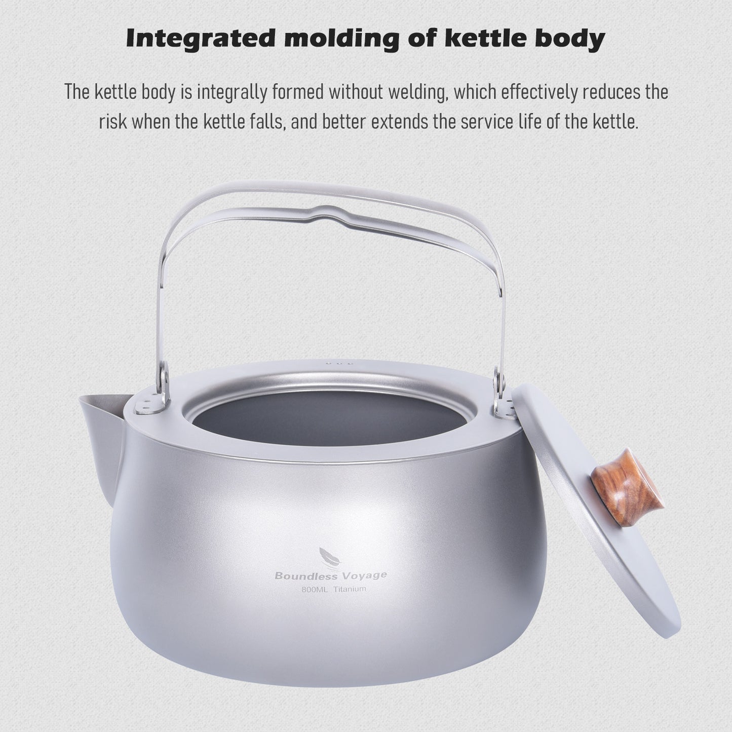 Boundless Voyage 800ml Pure Titanium Camping Kettle | Durable Lightweight Teapot with Foldable Handle for Backpacking, Hiking, Coffee and Tea Ti3131D