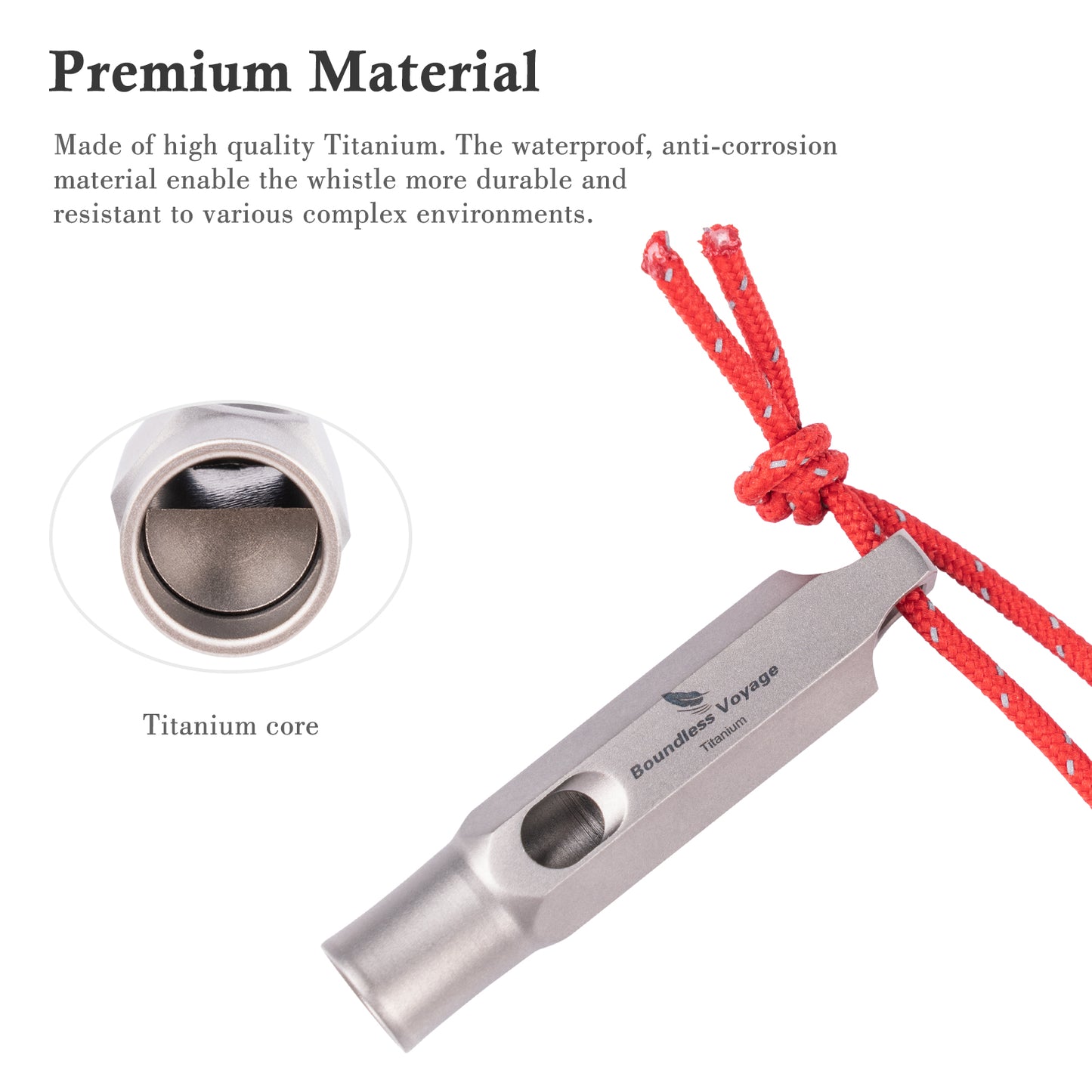 Boundless Voyage Titanium Whistle Emergency Survival Safety Whistles with Lanyard Loud for Outdoor Camping Hiking Coaches Training Sports Keychain Whistle  Ti9015O