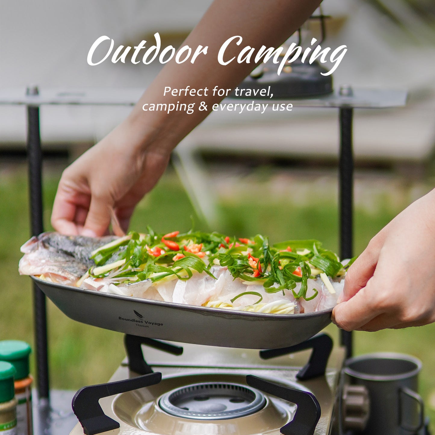 Boundless Voyage Ultralight Pure Titanium Plate, Portable Outdoor Camping Dish with Mesh Carry Bag for Hiking Backpacking Picnic Daily‑Use Tableware Ti1142T