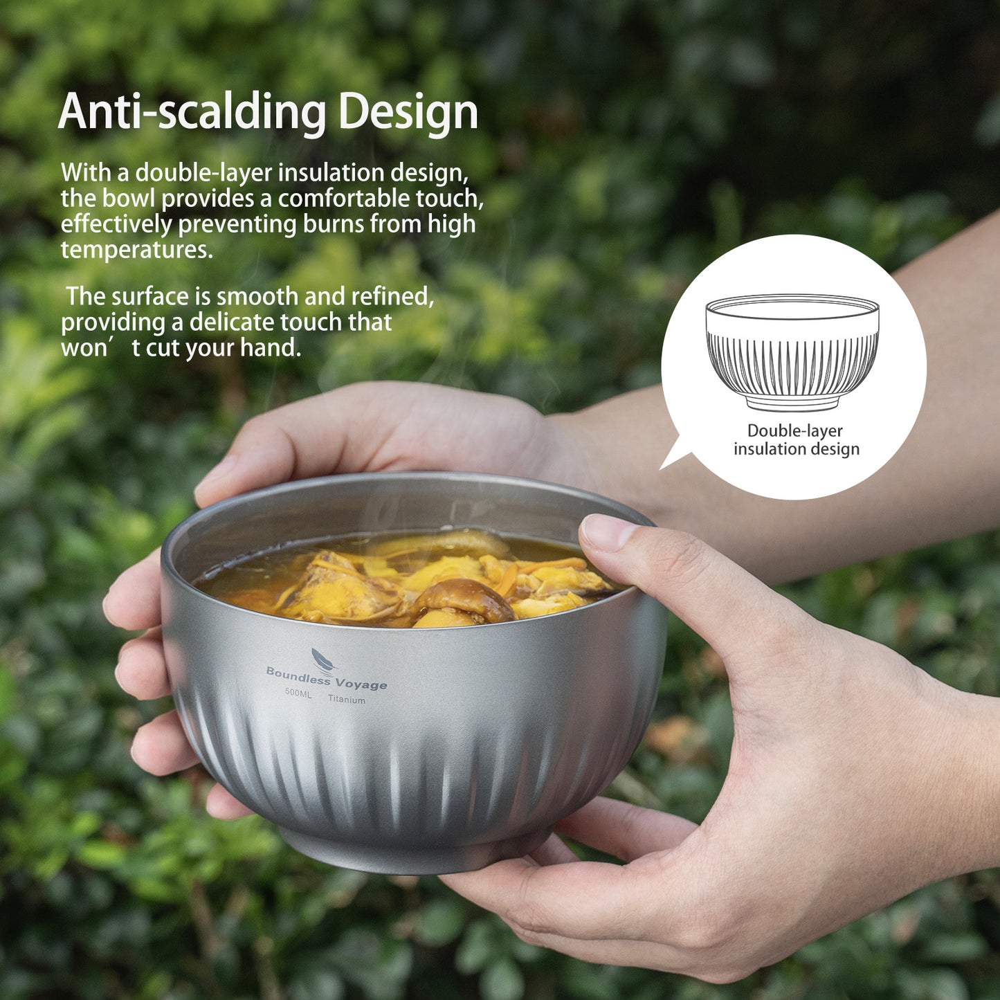 Boundless Voyage Double Walled Pure Titanium Bowl 350ml / 500ml | Ultralight Portable Metal Tableware for Oatmeal, Rice, Soup, Camping & Outdoor Use Ti1164T-Ti1166T