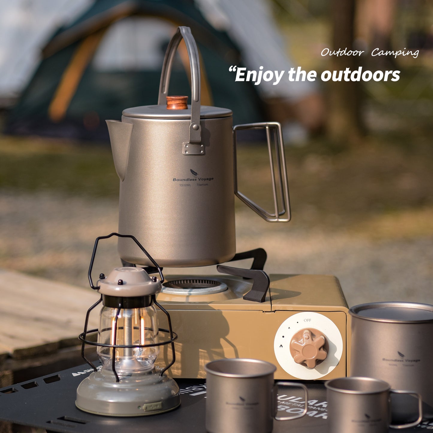 Boundless Voyage 1.5L Titanium Camping Coffee Pot, Stovetop & Campfire Safe Fast Brew Kettle for Boiling Water, Outdoor Travel & Barista Brewing Ti3128D/Ti3129D