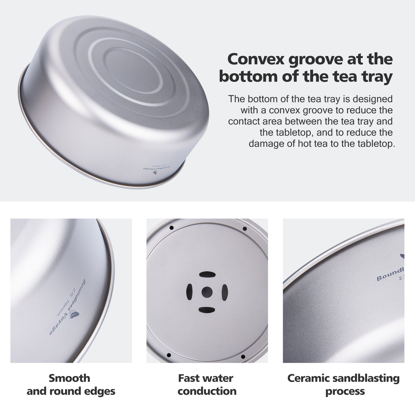 Boundless Voyage Titanium Tea Tray Serving Tray Travel Home Office Tea Coffee Container Drainage Water Storage Titanium Pot Ti3214D