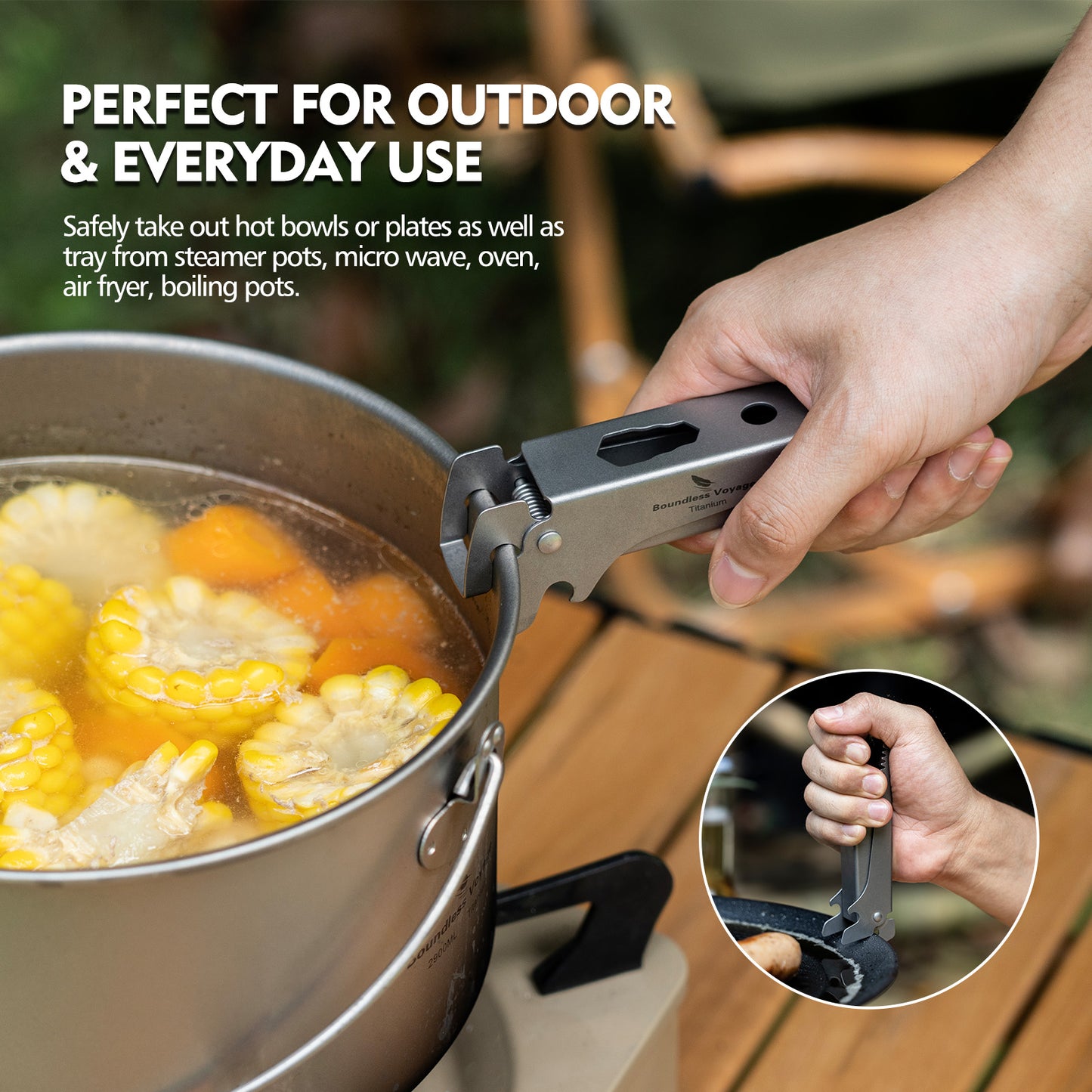 Boundless Voyage Titanium Hot Plate Gripper, Anti-Scald Non-Slip Dish Bowl Clamp, Multifunctional Heat Resistant Kitchen Holder Tool Ti1015T