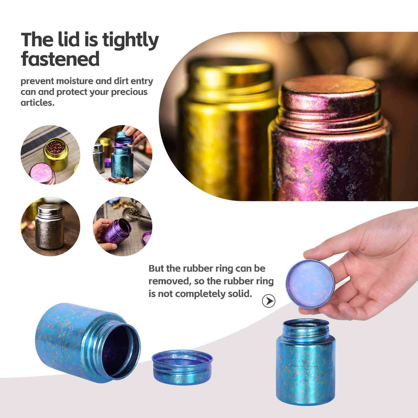 Boundless Voyage Mini Titanium Tea Caddy, Ultralight Portable Ice Flower Storage Jar for Loose Tea, Coffee & Spices Ti3211D