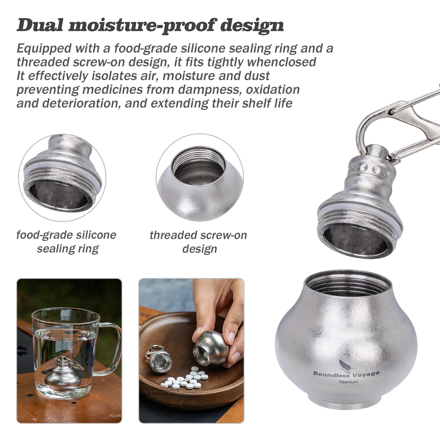 Boundless Voyage Titanium Mini Medicine Bottle, Compact Waterproof Pill Jar Portable Storage Container for Travel EDC Daily Carry Ti9006O