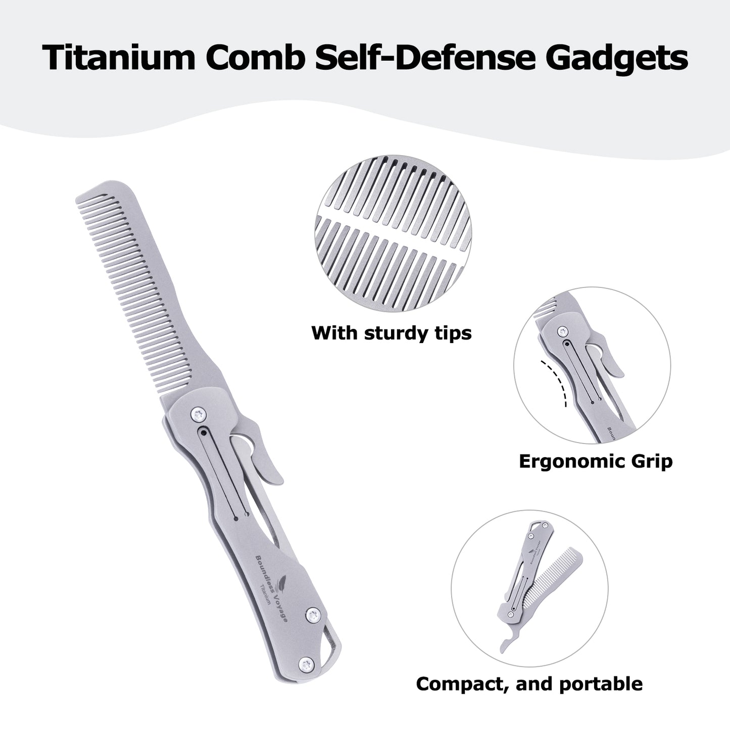 Boundless Voyage Titanium Hair Styling & Beard & Mustache Folding Pocket Comb, Portable EDC Accessories for Men and Women Ti9011O