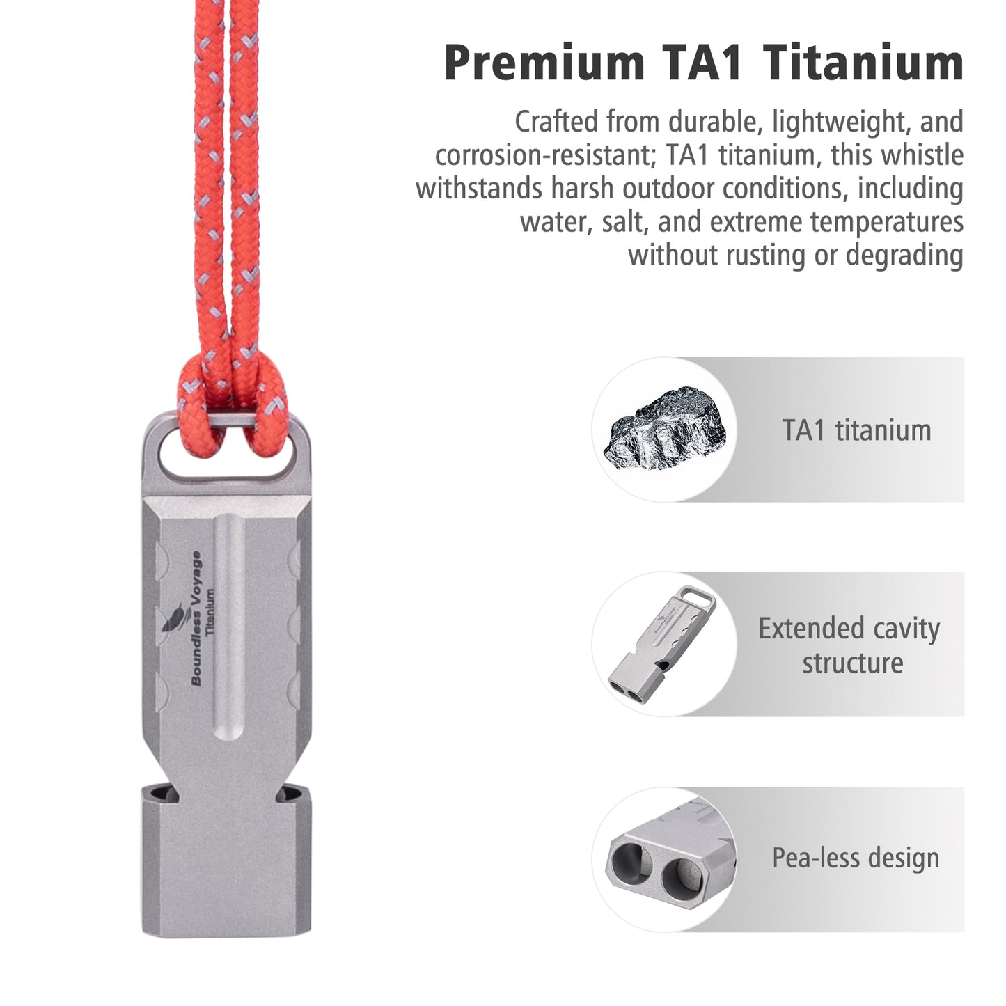 Boundless Voyage Titanium Dual Tube Survival Whistle, High Decibel Emergency Whistle, Lightweight & Durable Outdoor Safety Whistle for Camping Hiking Backpacking Ti9029O