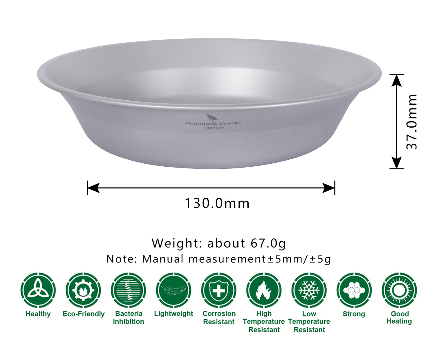 Boundless Voyage Ultralight Titanium Camping Dish Plate with Carry Bag, Portable Durable Outdoor Tableware for Camping, Hiking, Backpacking & Picnic Ti1112T